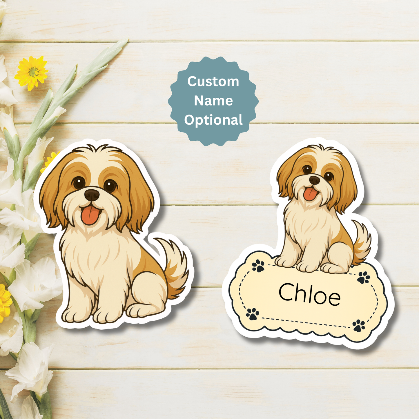 Custom Shih Tzu Dog Magnet - Gold and White | Personalized with Pet Name