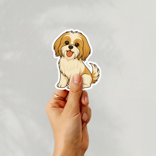 Autocollant personnalisé Shih Tzu - Or et blanc | Personnalisable avec votre nom