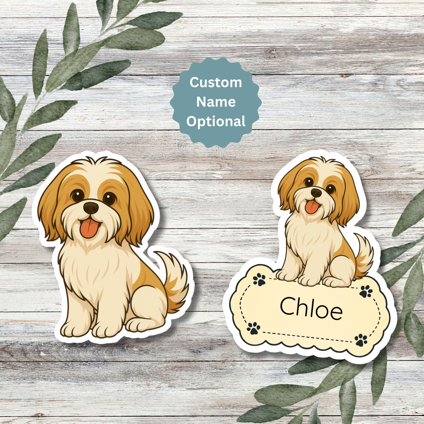 Autocollant personnalisé Shih Tzu - Or et blanc | Personnalisable avec votre nom