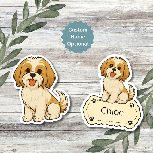 Autocollant personnalisé Shih Tzu - Or et blanc | Personnalisable avec votre nom