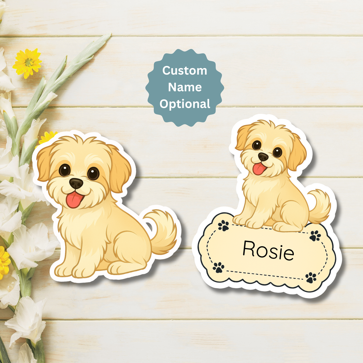 Custom Shorkie Dog Magnet - Gold and White | Personalized with Pet Name
