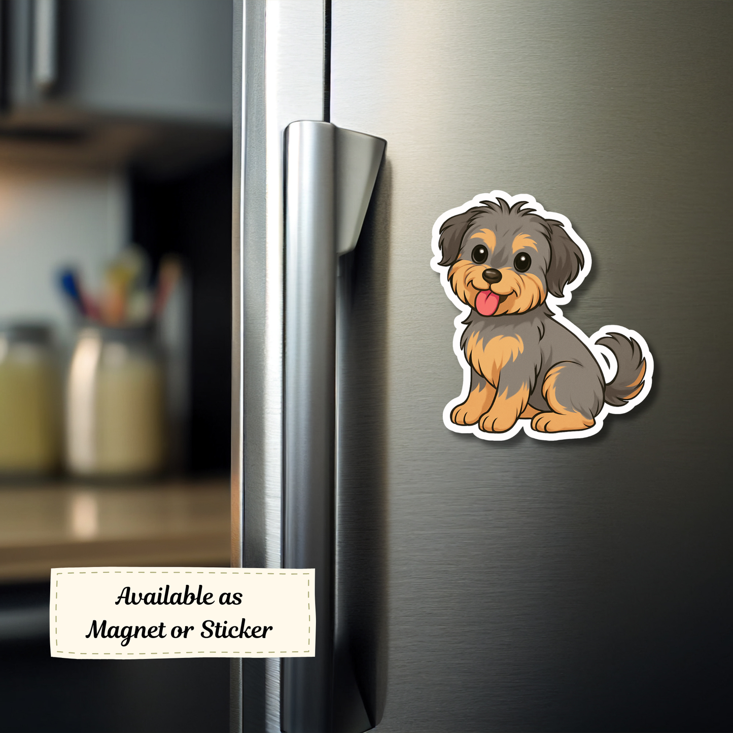 Custom Shorkie Dog Sticker - Silver and Tan | Personalized with Name