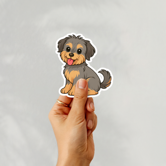 Autocollant personnalisé pour chien Shorkie - Argent et beige | Personnalisable avec votre nom