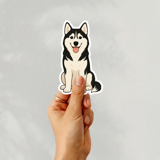 Autocollant personnalisé Husky de Sibérie - Noir et blanc | Personnalisable avec votre nom