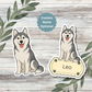 Aimant personnalisé Husky de Sibérie - Gris et blanc | Personnalisable avec le nom de l'animal