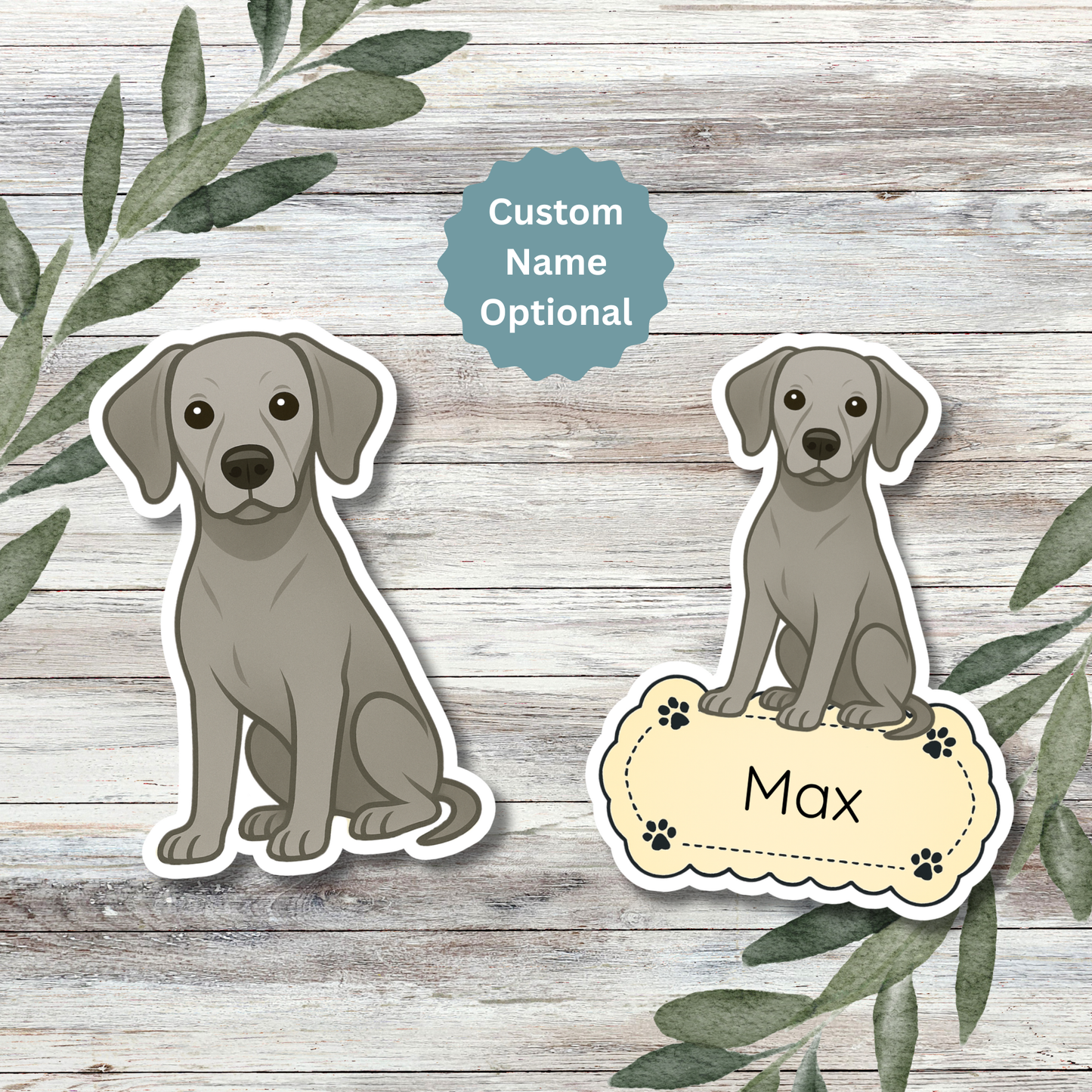Autocollant personnalisé pour chien Weimaraner – Gris argenté | Personnalisable avec votre nom