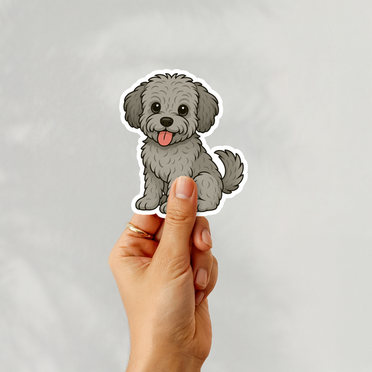 Autocollant personnalisé pour chien Yorkiepoo - Argent | Personnalisable avec nom