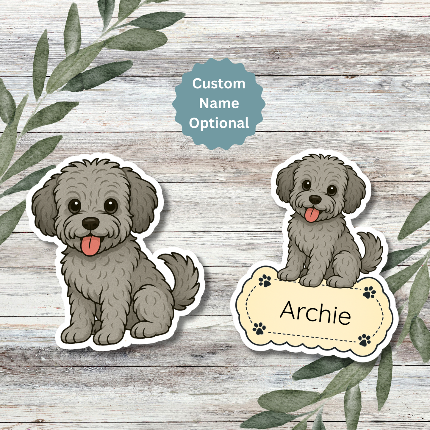 Autocollant personnalisé pour chien Yorkiepoo - Argent | Personnalisable avec nom