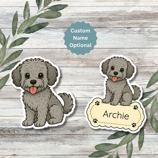 Autocollant personnalisé pour chien Yorkiepoo - Argent | Personnalisable avec nom