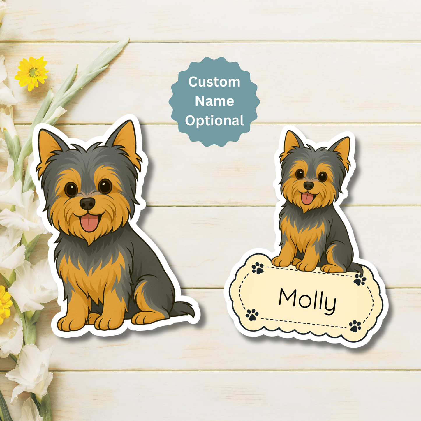 Custom Yorkshire Terrier Dog Magnet - Cropped Ears Blue and Tan | Personalized with Pet Name