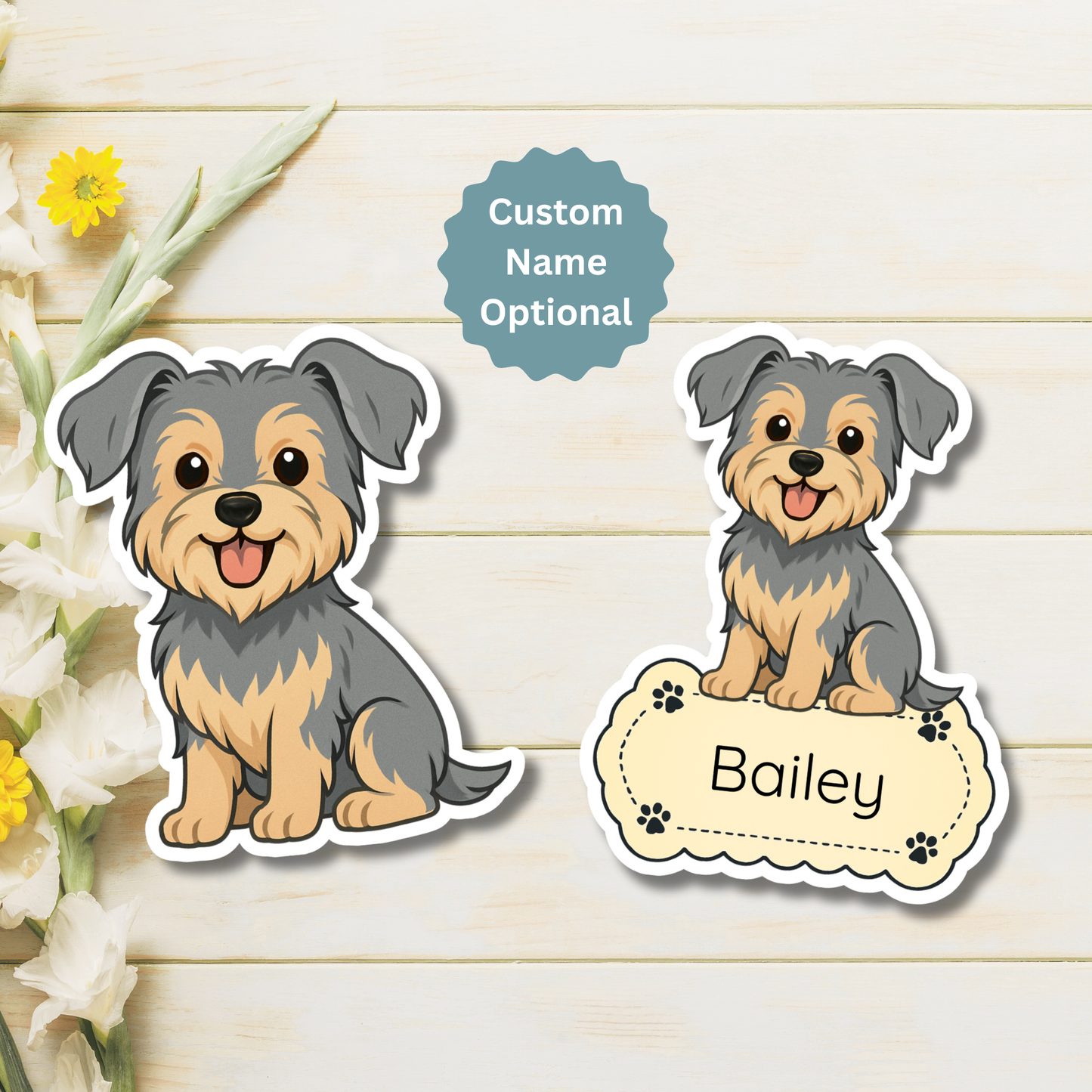 Custom Yorkshire Terrier Dog Magnet - Natural Ears Blue and Tan | Personalized with Pet Name