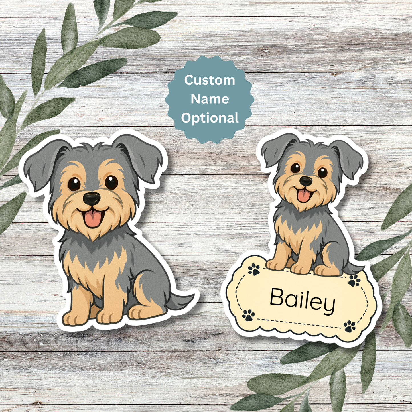 Custom Yorkshire Terrier Dog Sticker - Natural Ears Blue and Tan | Personalized with Name