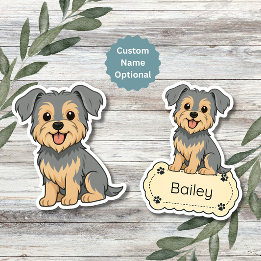 Autocollant personnalisé pour chien Yorkshire Terrier – Oreilles naturelles bleu et feu | Personnalisable avec nom