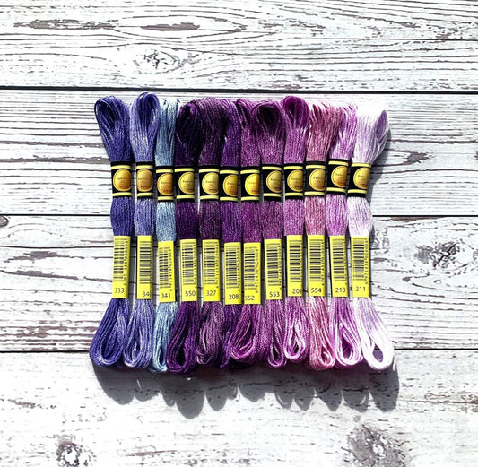 Purple Palette 12 pack Set: Lavender to Violet Embroidery Floss for Needlecraft