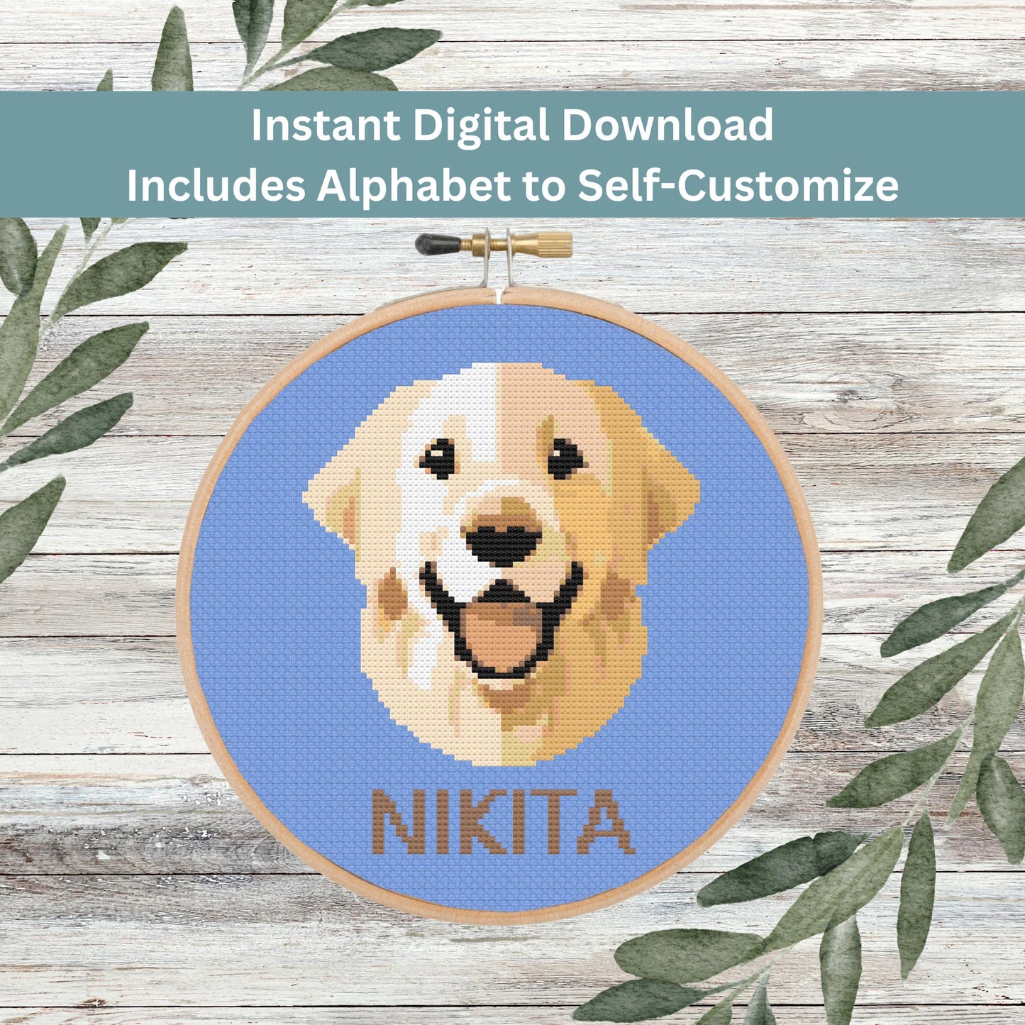 Patron de Golden Retriever – Point de croix numérique pour chien (PDF) à télécharger