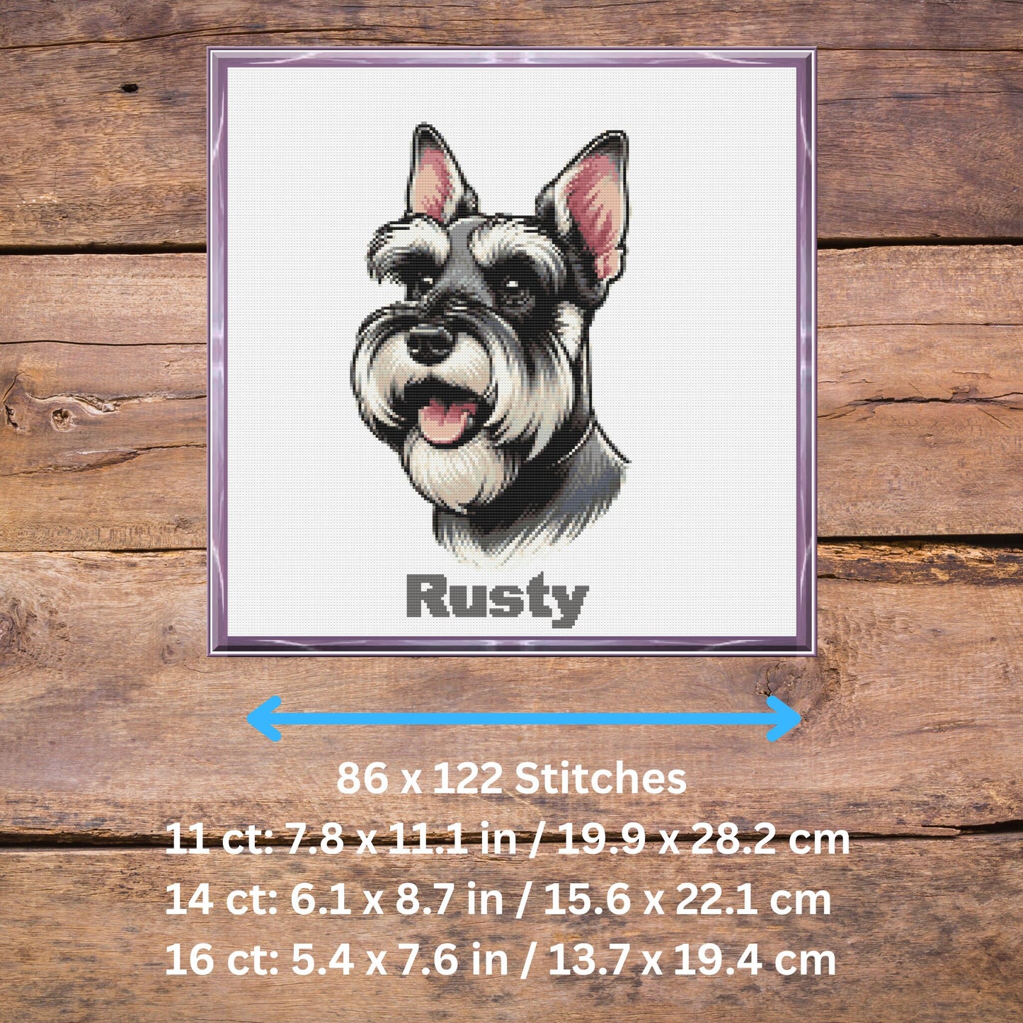 Modèle de portrait d'animal de compagnie (Schnauzer) au point de croix (PDF) à télécharger