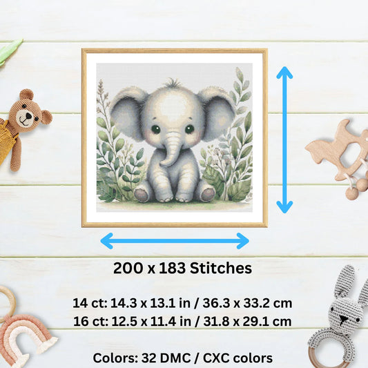 Patron d'éléphanteau – Broderie PDF d'animaux de safari à l'aquarelle