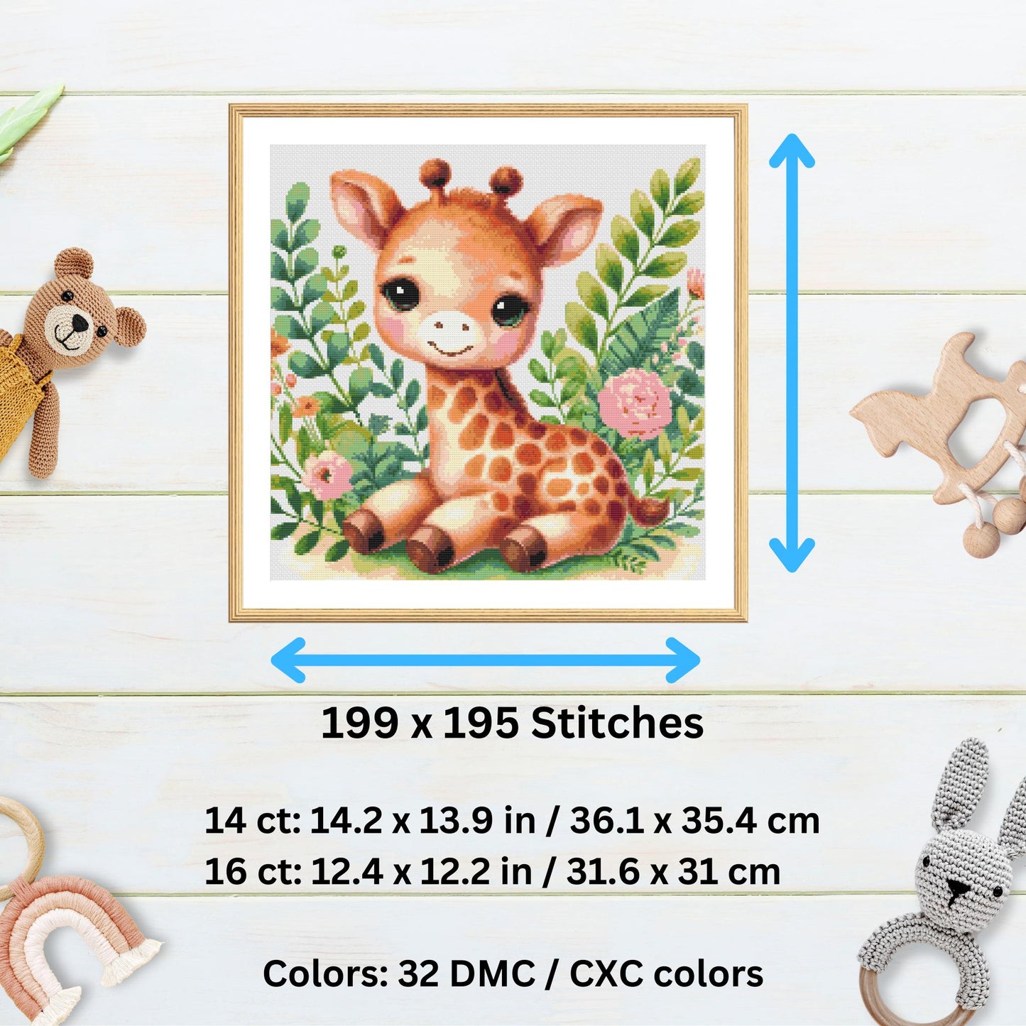 Modèle de girafe bébé – Grille de point de croix aquarelle (PDF)