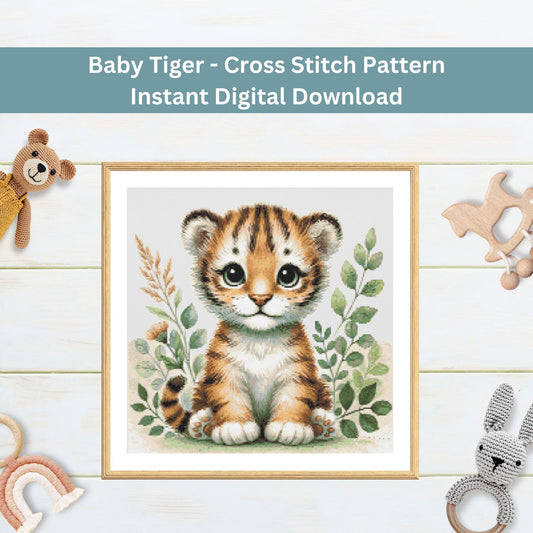 Modèle de bébé tigre – Aquarelle Safari Animal PDF Point de croix