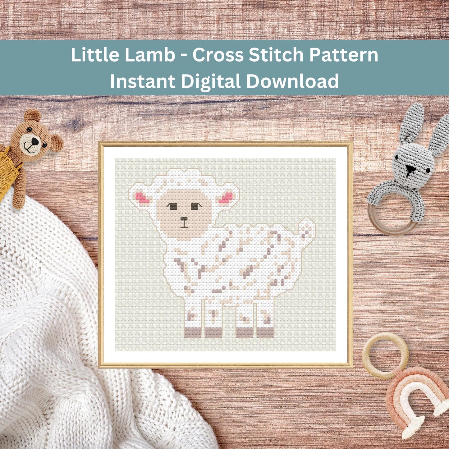 Modèle de bébé mouton – Point de croix animal de la ferme pour chambre d'enfant