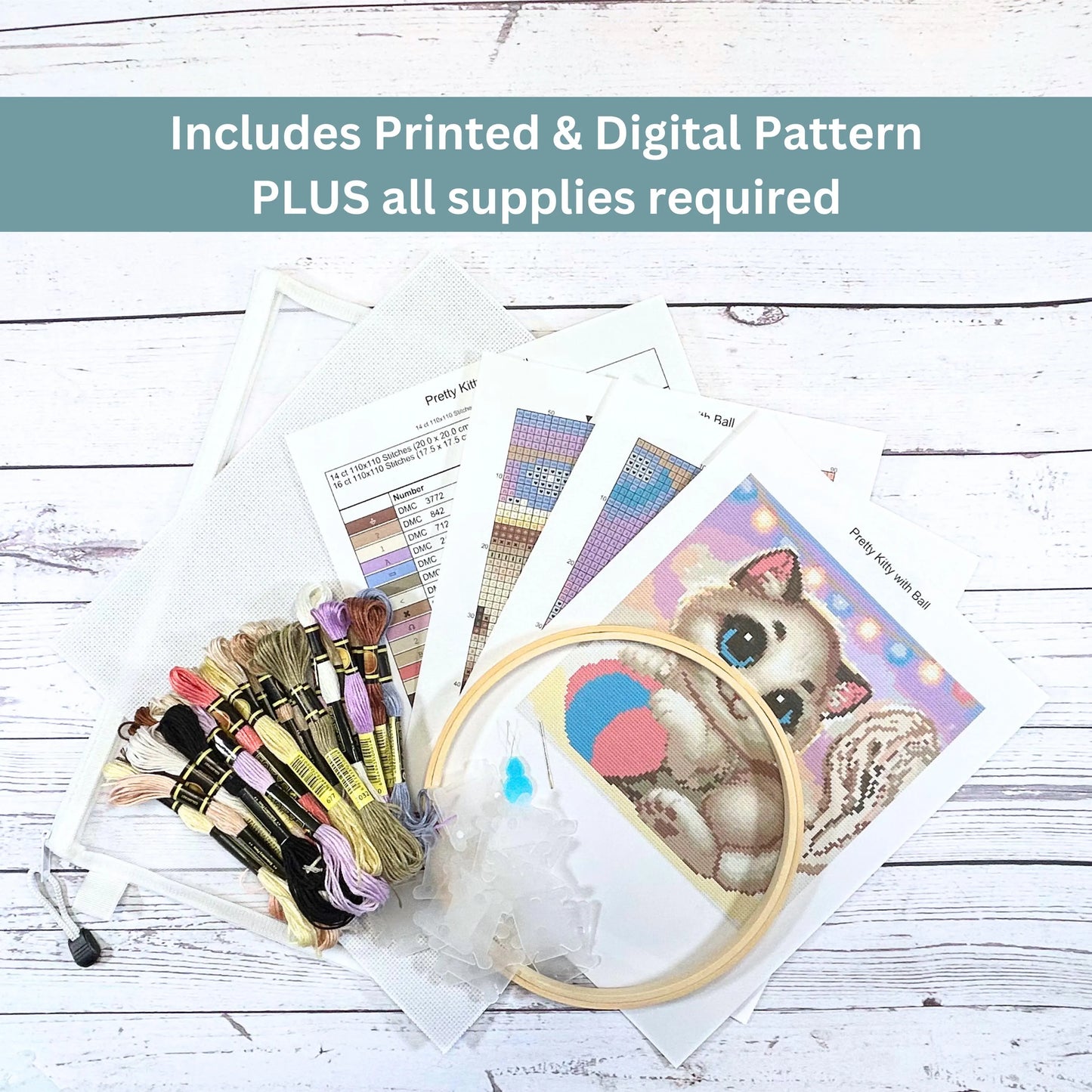 Cute Kitten Cross Stitch Kit – Full Coverage DIY Pet Craft Kit