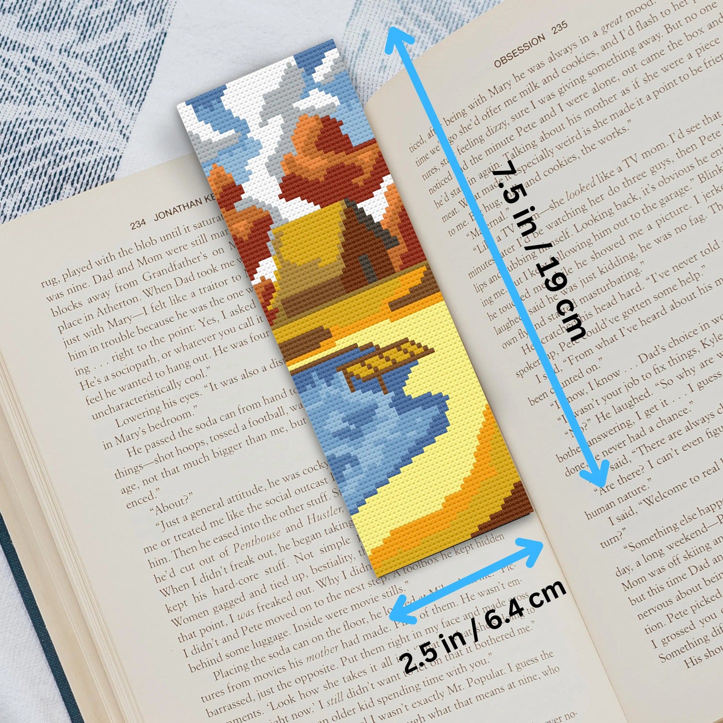 Kit marque-page Golden Cottage – Paysage au point de croix DIY