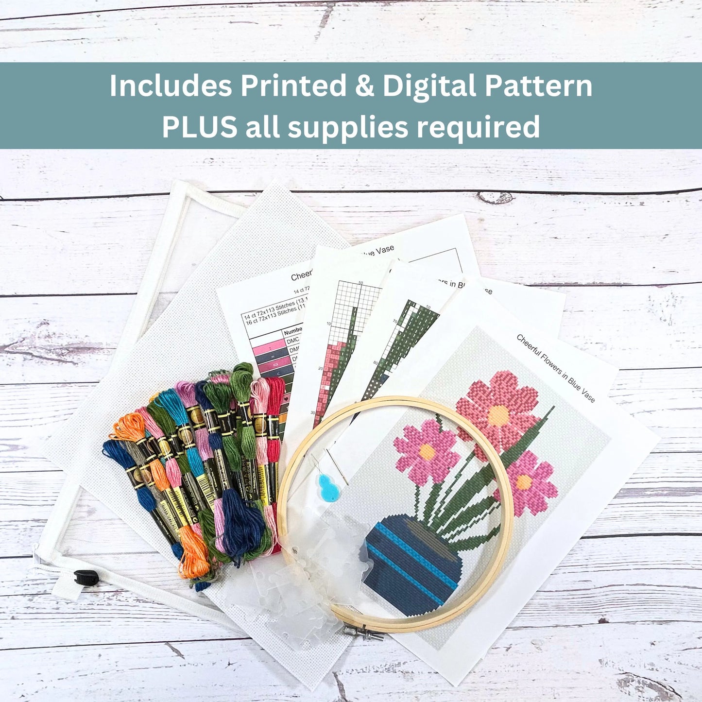 Cheerful Flowers Cross Stitch Kit – Beginner Friendly Botanical Craft