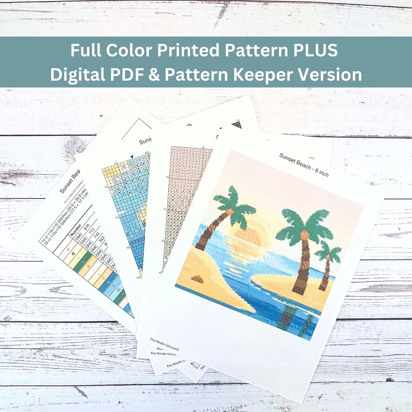 Kit de broderie au point de croix « Sunset Beach » – Projet de broderie côtière à faire soi-même