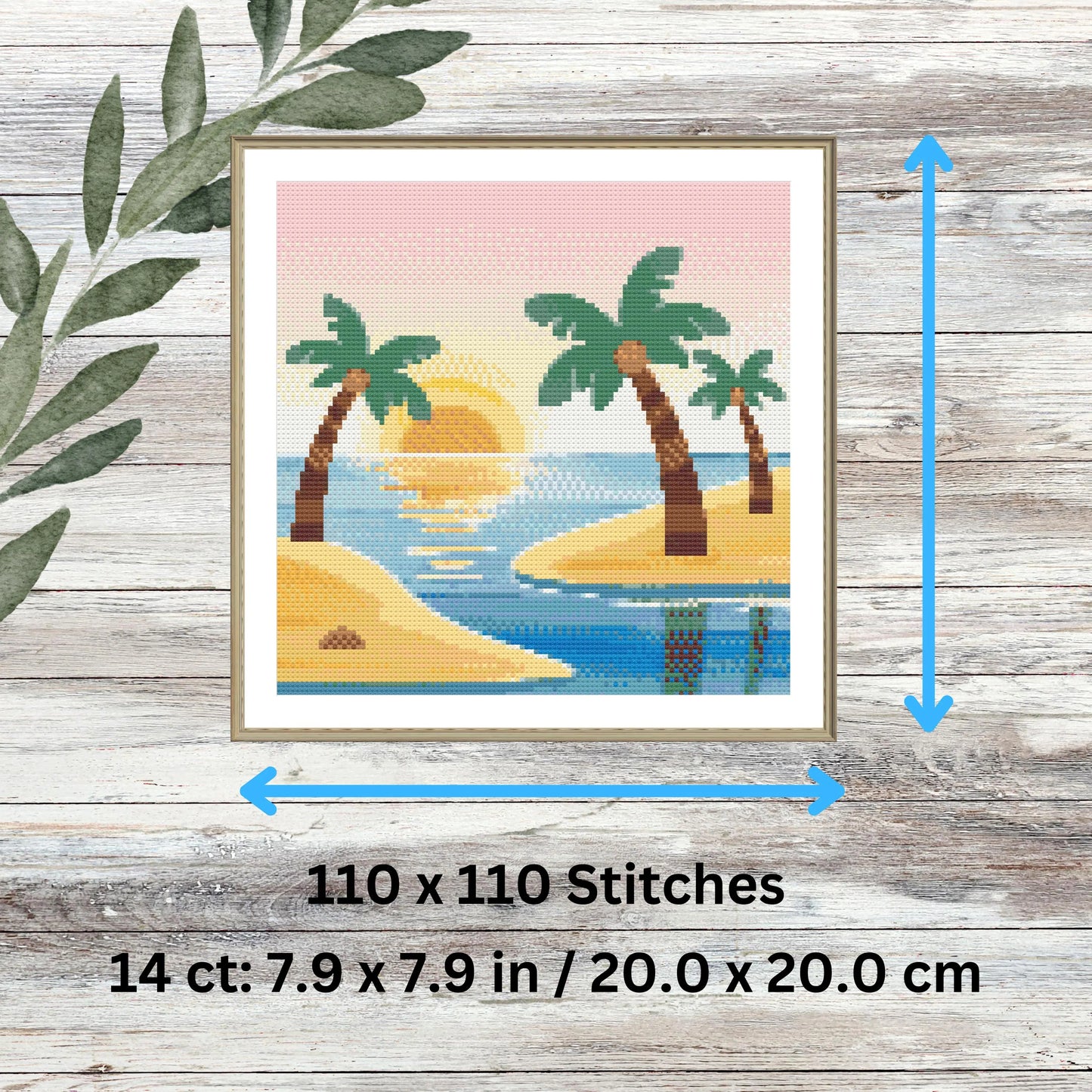 Kit de broderie au point de croix « Sunset Beach » – Projet de broderie côtière à faire soi-même