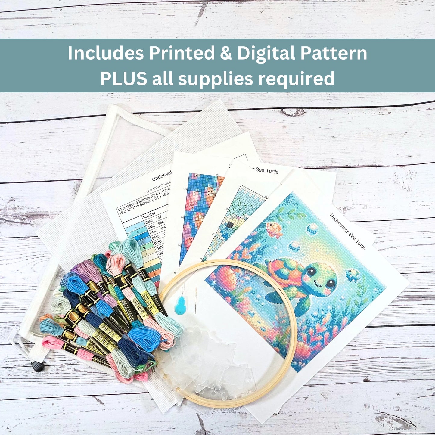 Sea Turtle Cross Stitch Kit – Full Coverage Ocean Needlework